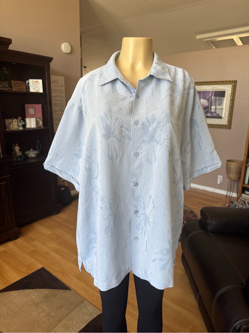 Cubavera Light Blue Subtle Floral Print Short-Sleeve Men's Shirt-XXL